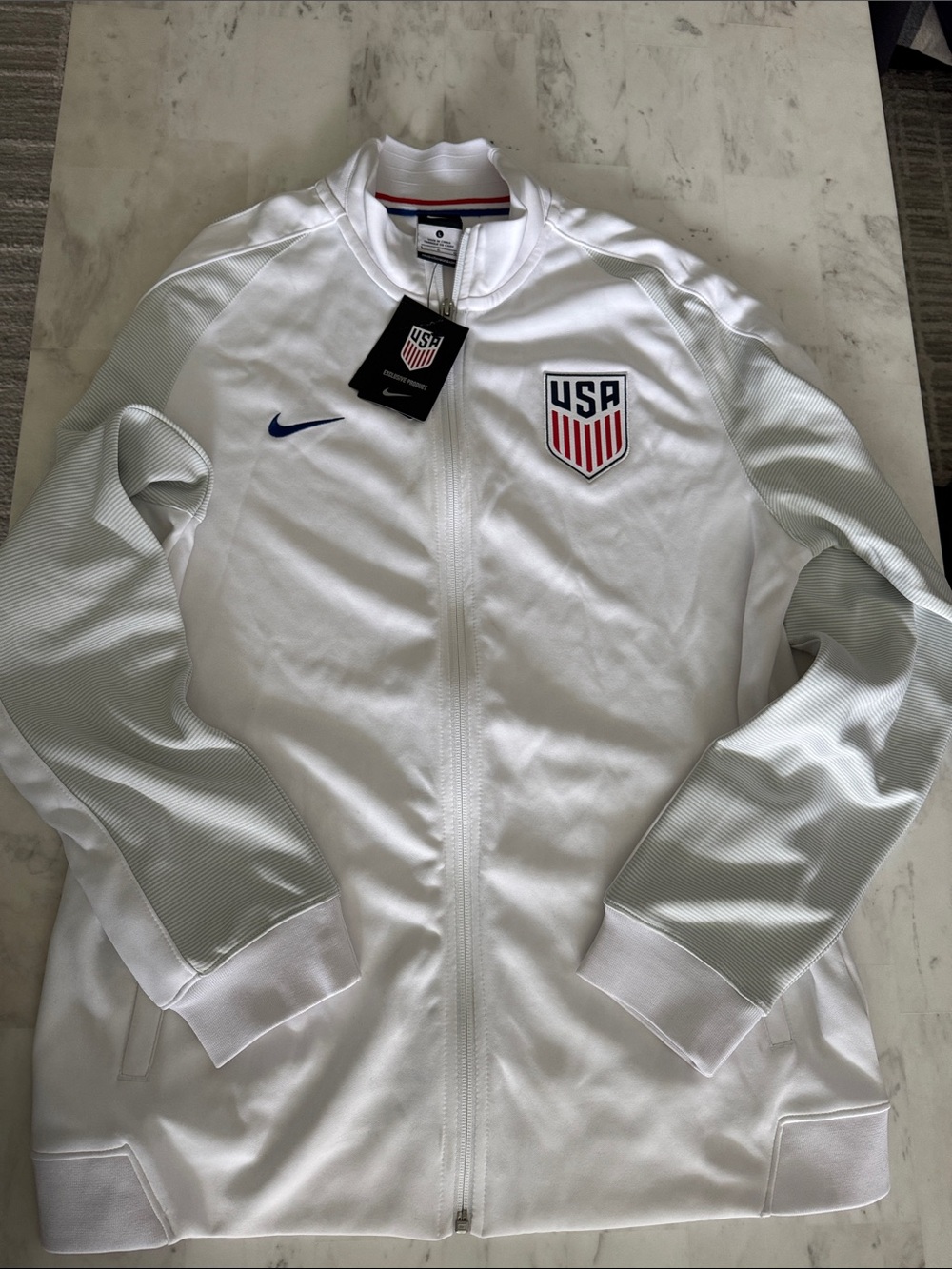 Nike White USA Track Jacket with Blue and Red Accents